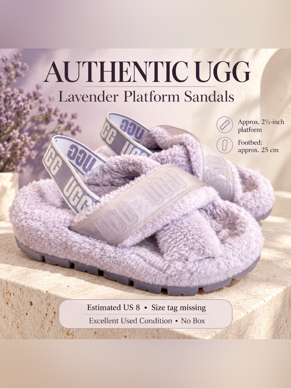 UGG Fuzzita Clear Lavender Fluffy Platform Sandals EUC Estimated US 8